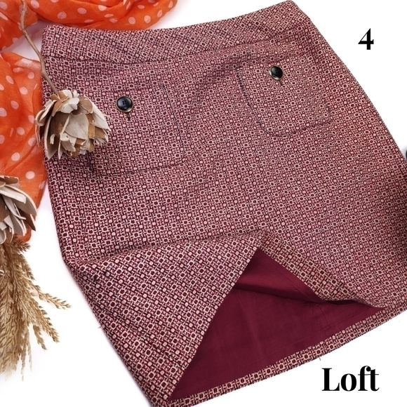 LOFT Dresses & Skirts - Loft Black Button Red Cream Deco Skirt Sz 4